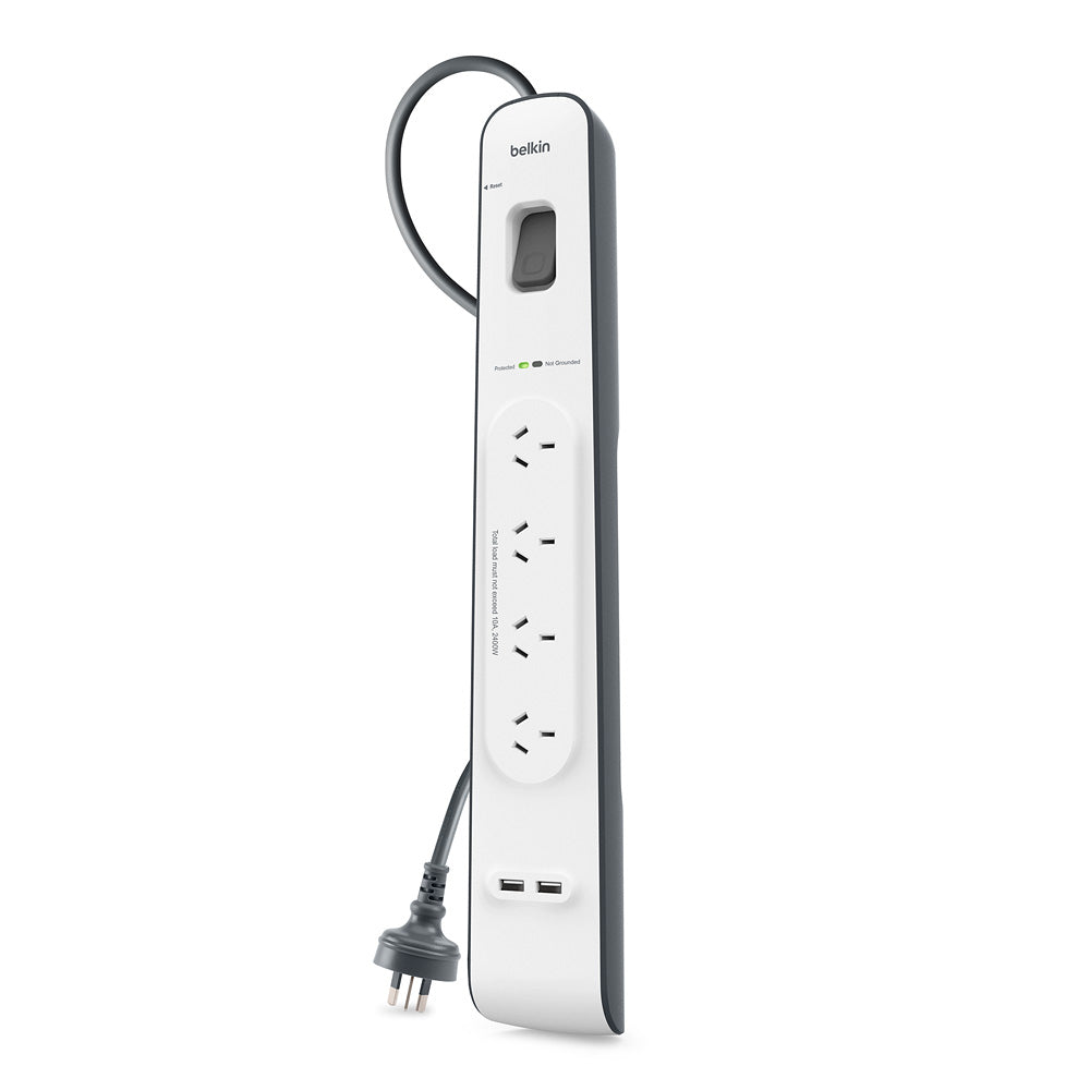 Belkin 2.4 Amp 4-Outlet with 2 USB Ports Surge Board - Universally compatible - White