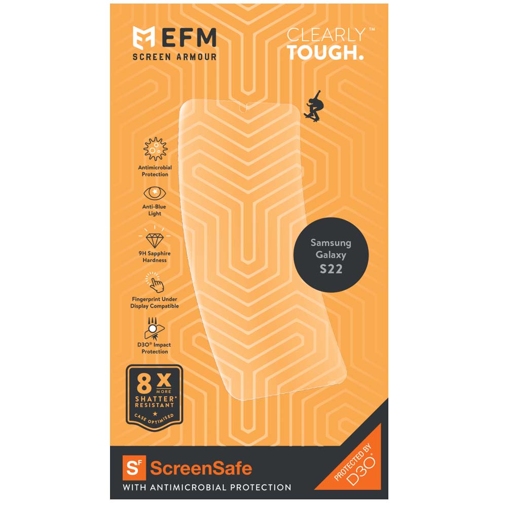 EFM ScreenSafe Film Screen Armour with D3O - For Samsung Galaxy S22 (6.1) - Clear/Black Frame