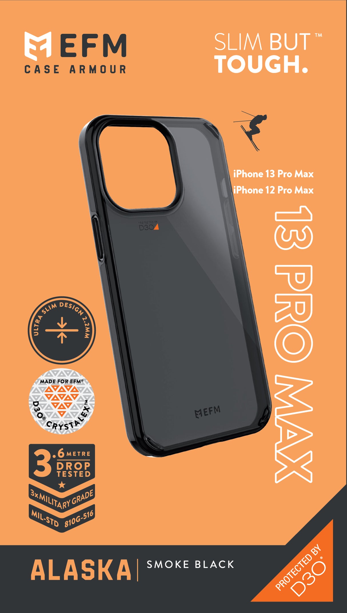 EFM Alaska Case Armour with D3O Crystalex - For iPhone 13 Pro Max (6.7") - Smoke Black