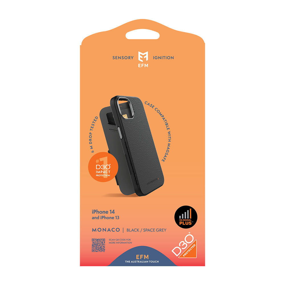 EFM Monaco Case Armour with ELeather and D3O 5G Signal Plus Technology - For iPhone 13 (6.1")/iPhone 14 (6.1")