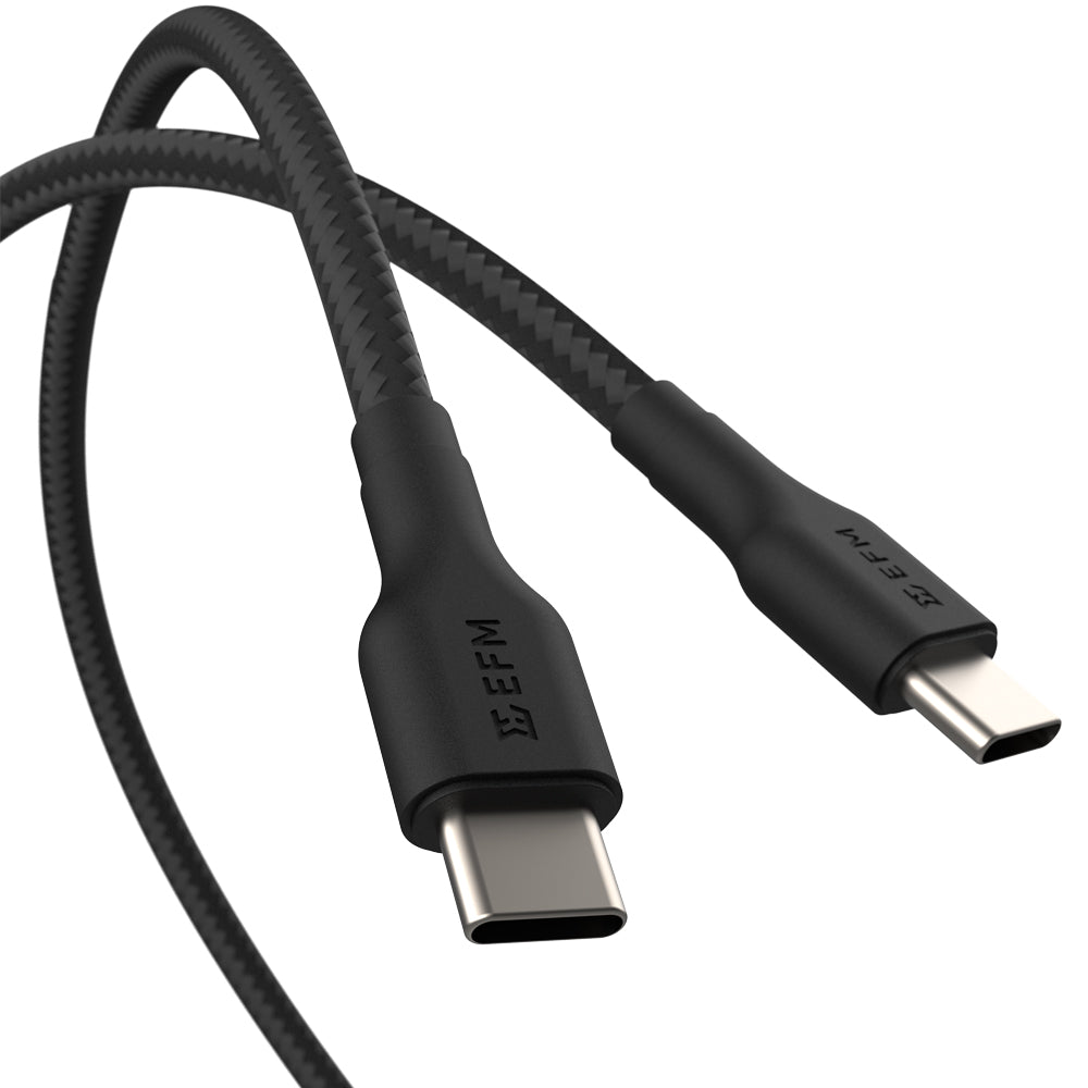 EFM USB-C to USB-C Braided Power and Data 2M Cable - Tested to withstand 20000+ bends - Black
