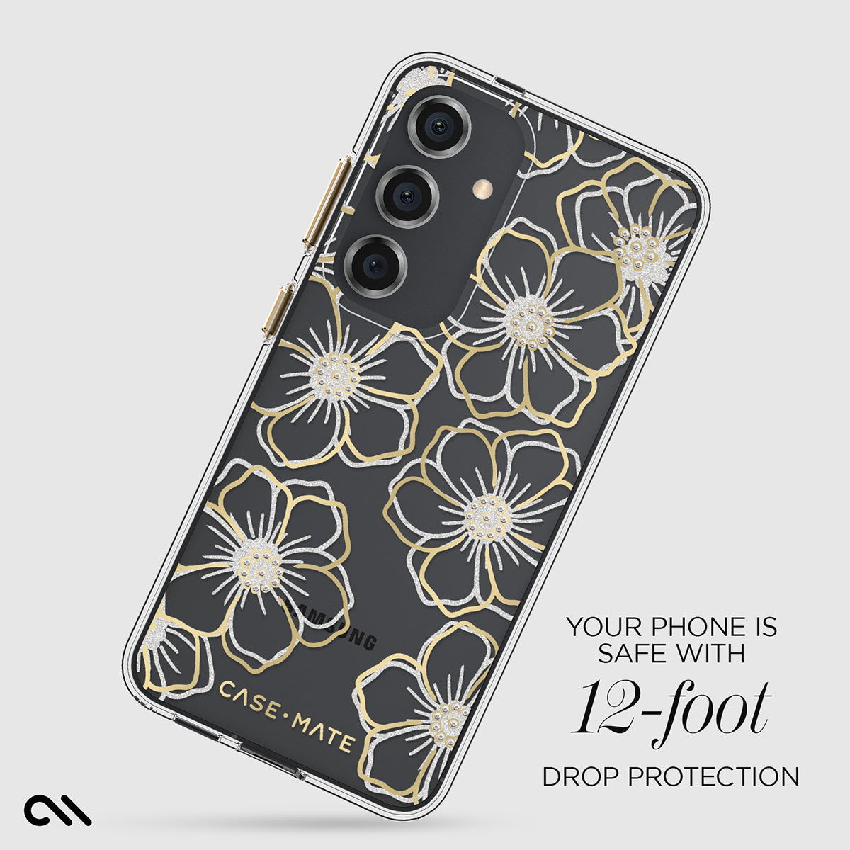 Case-Mate Floral Gems Case - For Samsung Galaxy S24 - Gold