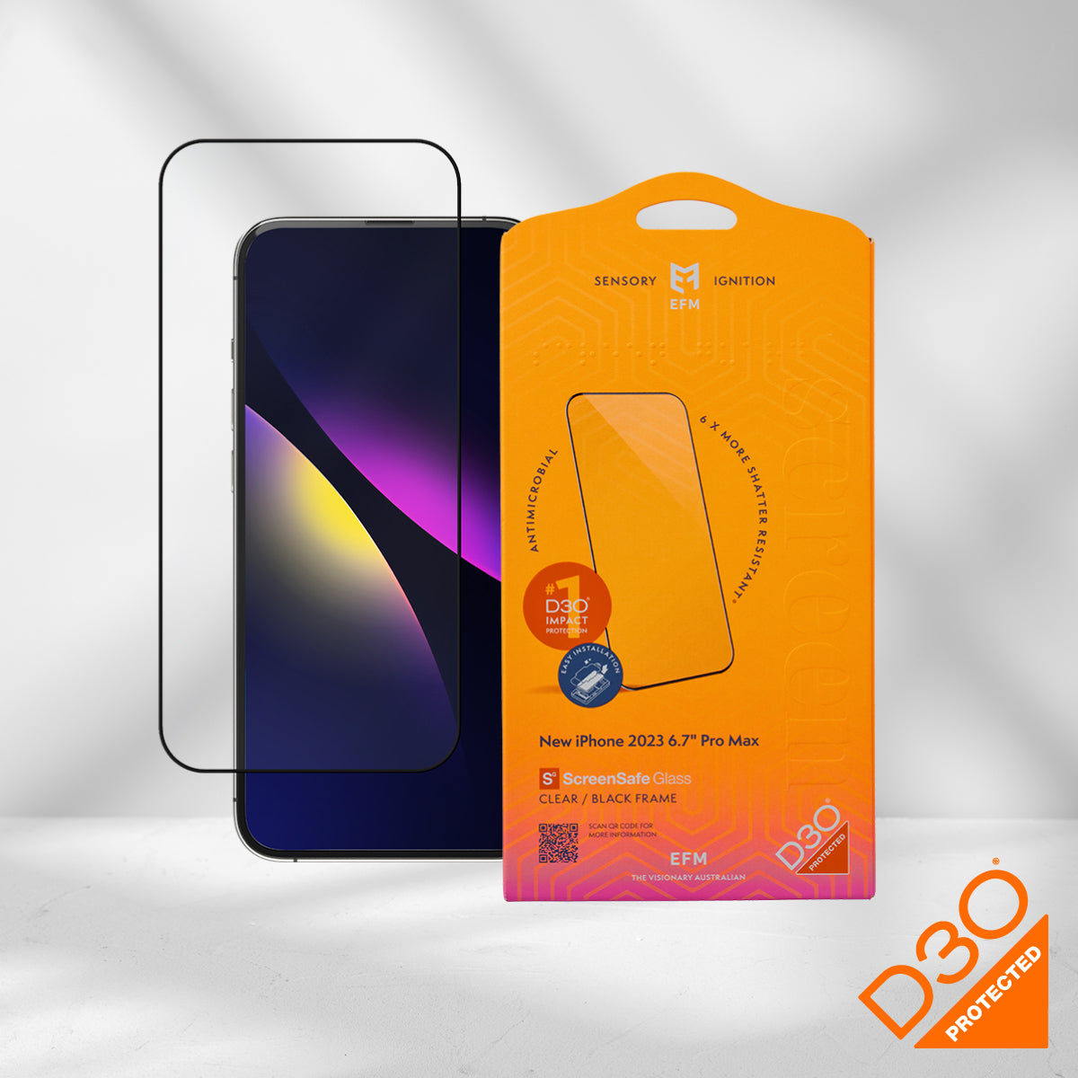 EFM ScreenSafe Glass with D3O Screen Armour - For iPhone 15 Pro Max