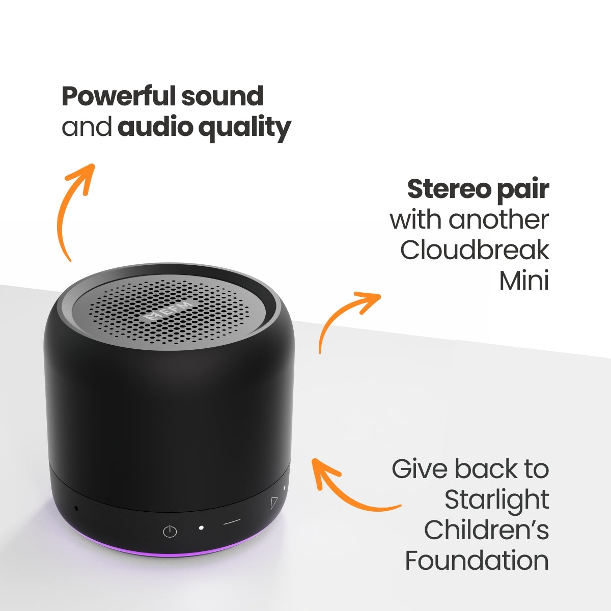 EFM Cloudbreak Mini Bluetooth Speaker - With Dynamic Lighting Effects - Black