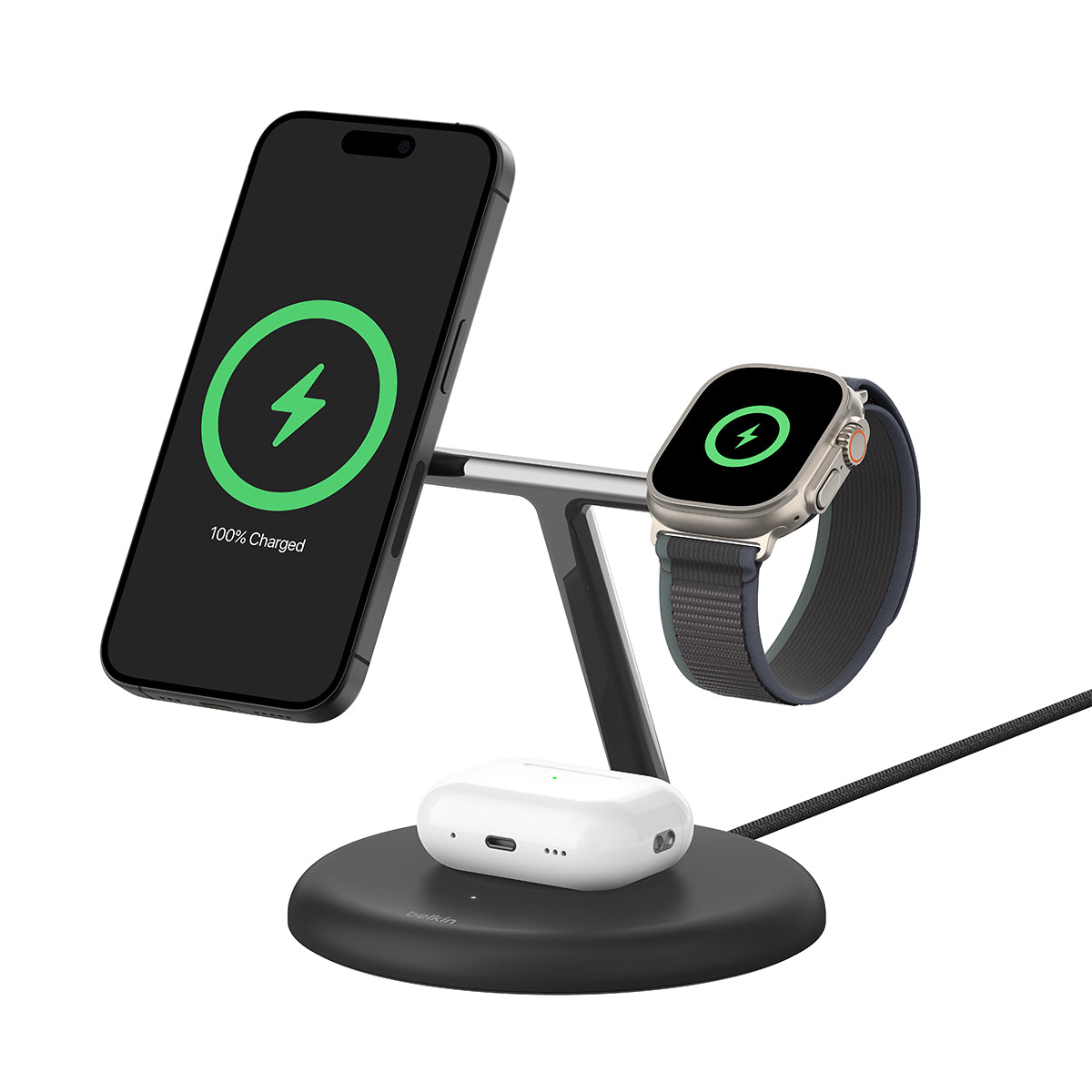 Belkin BoostCharge Pro 3-in-1 - Magnetic Wireless Charging Stand with Qi2 15W - Black