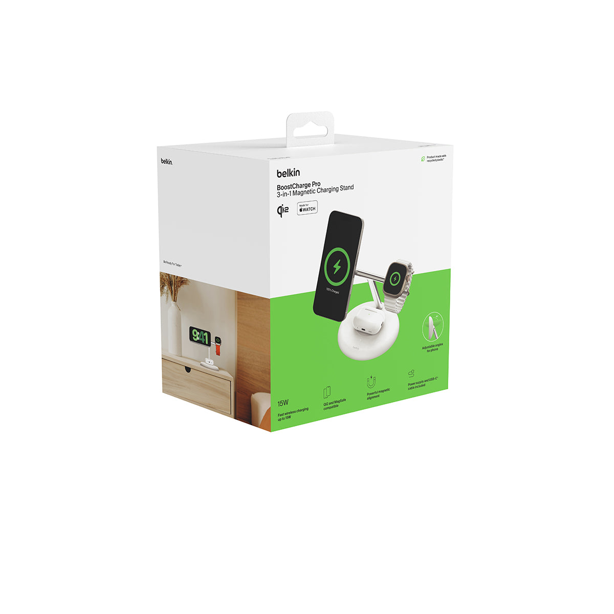 Belkin BoostCharge Pro 3-in-1 - Magentic Wireless Charging Stand with Qi2 15W - White