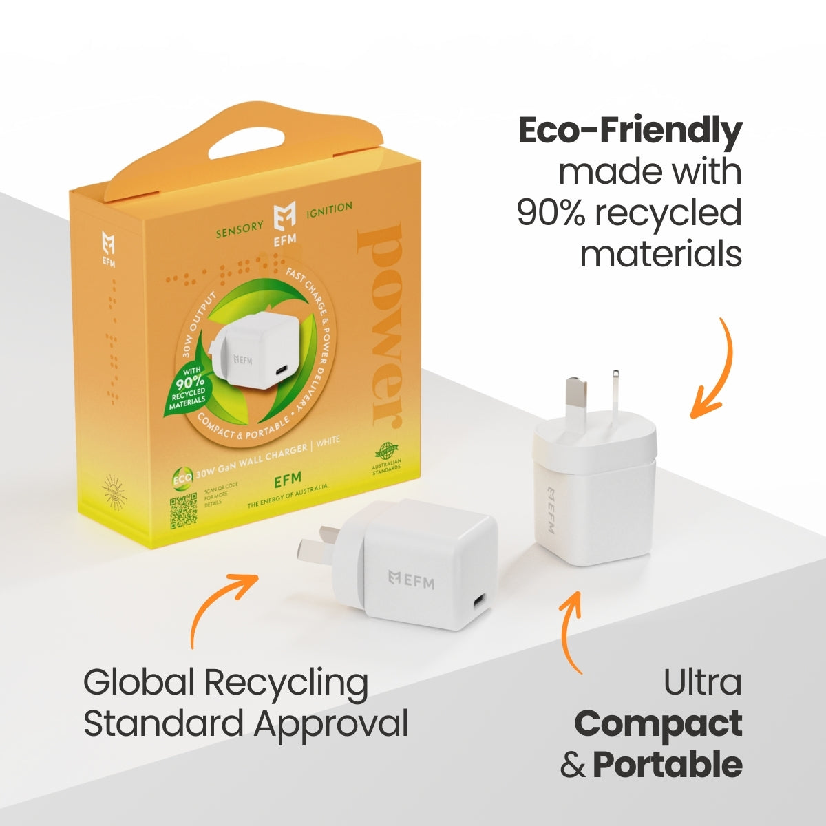 EFM ECO 20W Wall Charger - With Power Delivery and PPS Technology - White