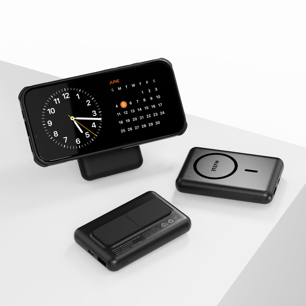 EFM FLUX 5,000mAh Magnetic Power Bank - With MagSafe Compatability and Foldable Stand - Black