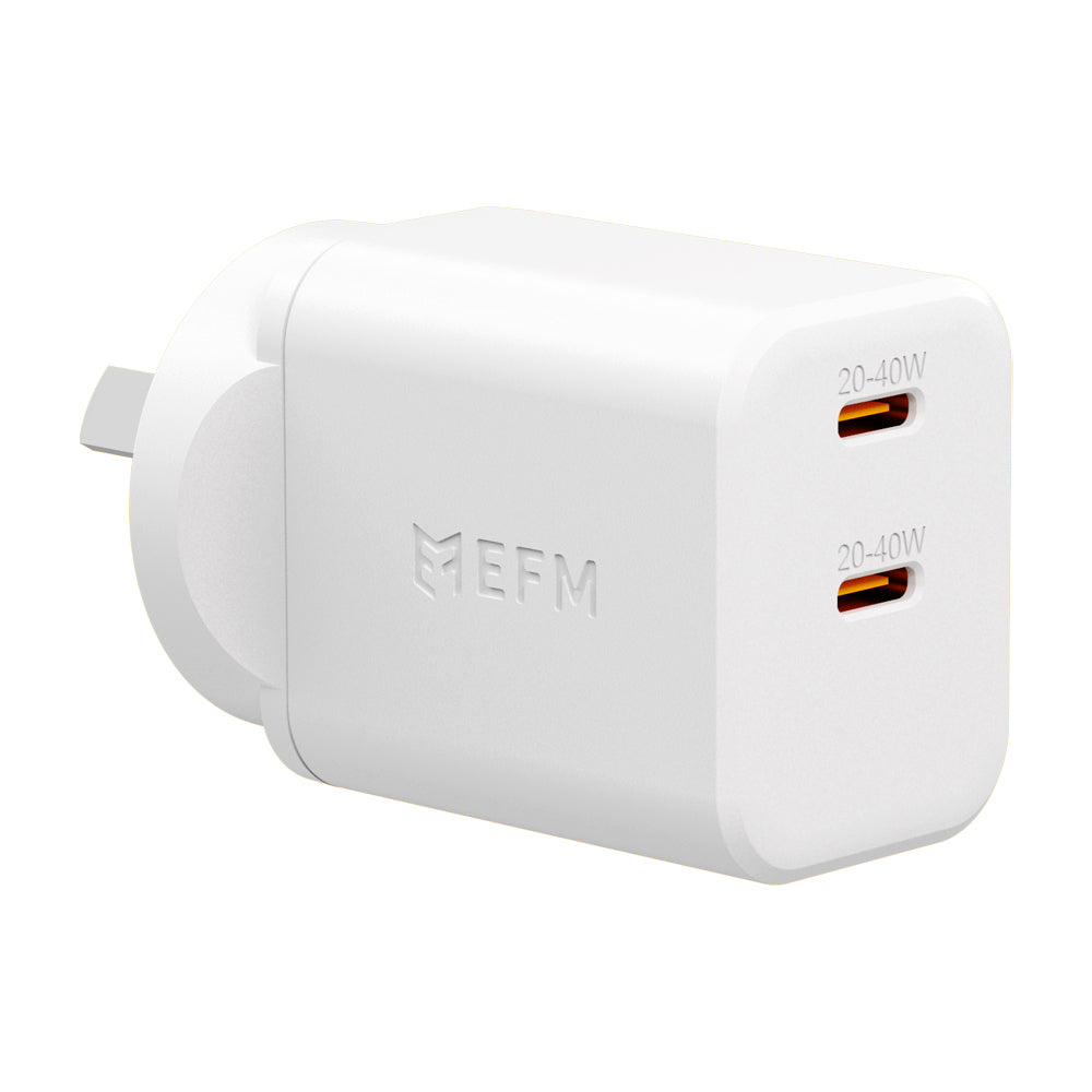 EFM ECO 40W Dual Port Wall Charger - With GaN, Power Delivery and PPS