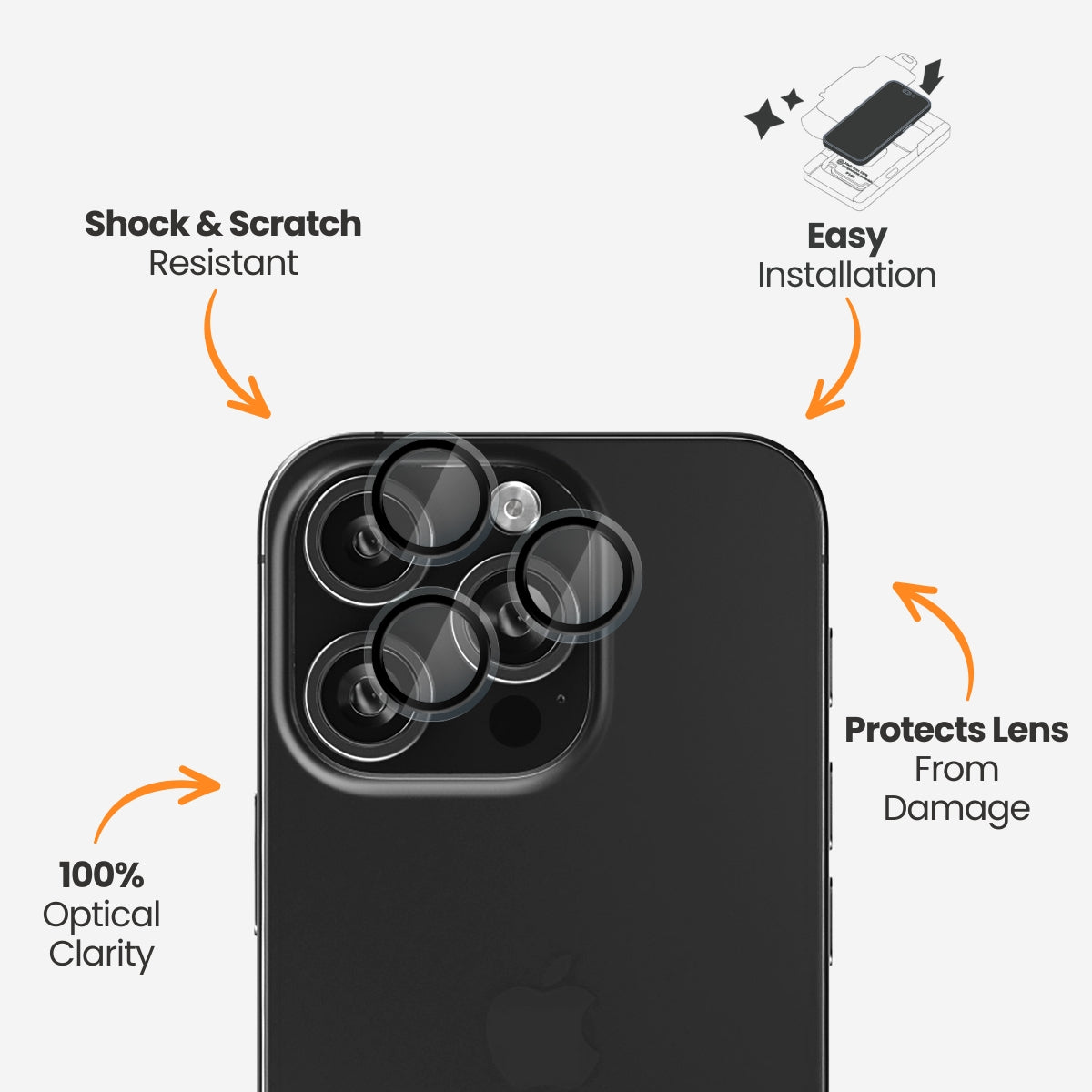 EFM Camera Lens Armour - For iPhone 16 Pro / 16 Pro Max - Clear