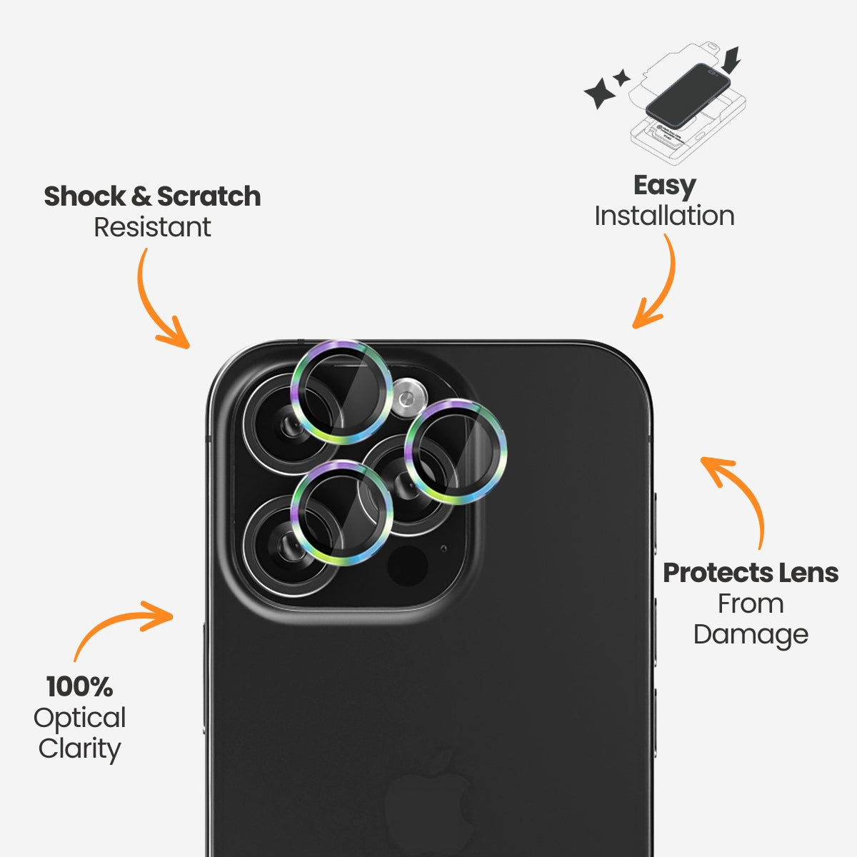EFM Camera Lens Armour - For iPhone 16 Pro / 16 Pro Max - Rainbow
