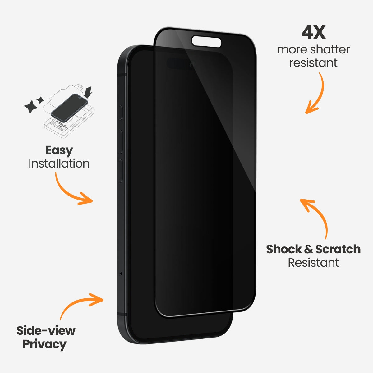 EFM Privacy Glass Screen Armour - For iPhone 16 Pro Max - Black Transparent