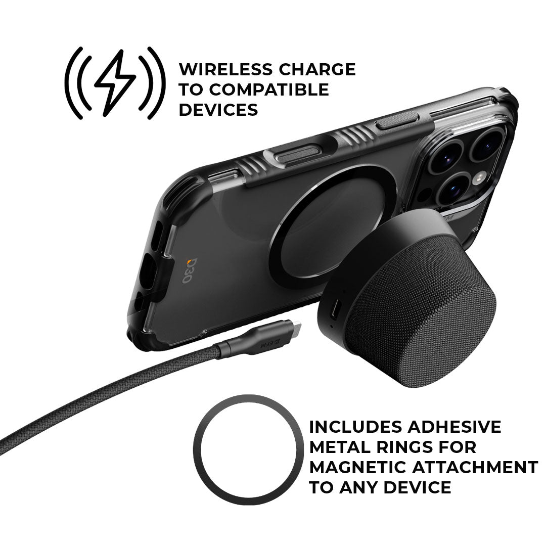 EFM Cloudbreak Mag Pro Bluetooth Speaker - With MagSafe Compatibility and 10W Wireless Charging - Charcoal
