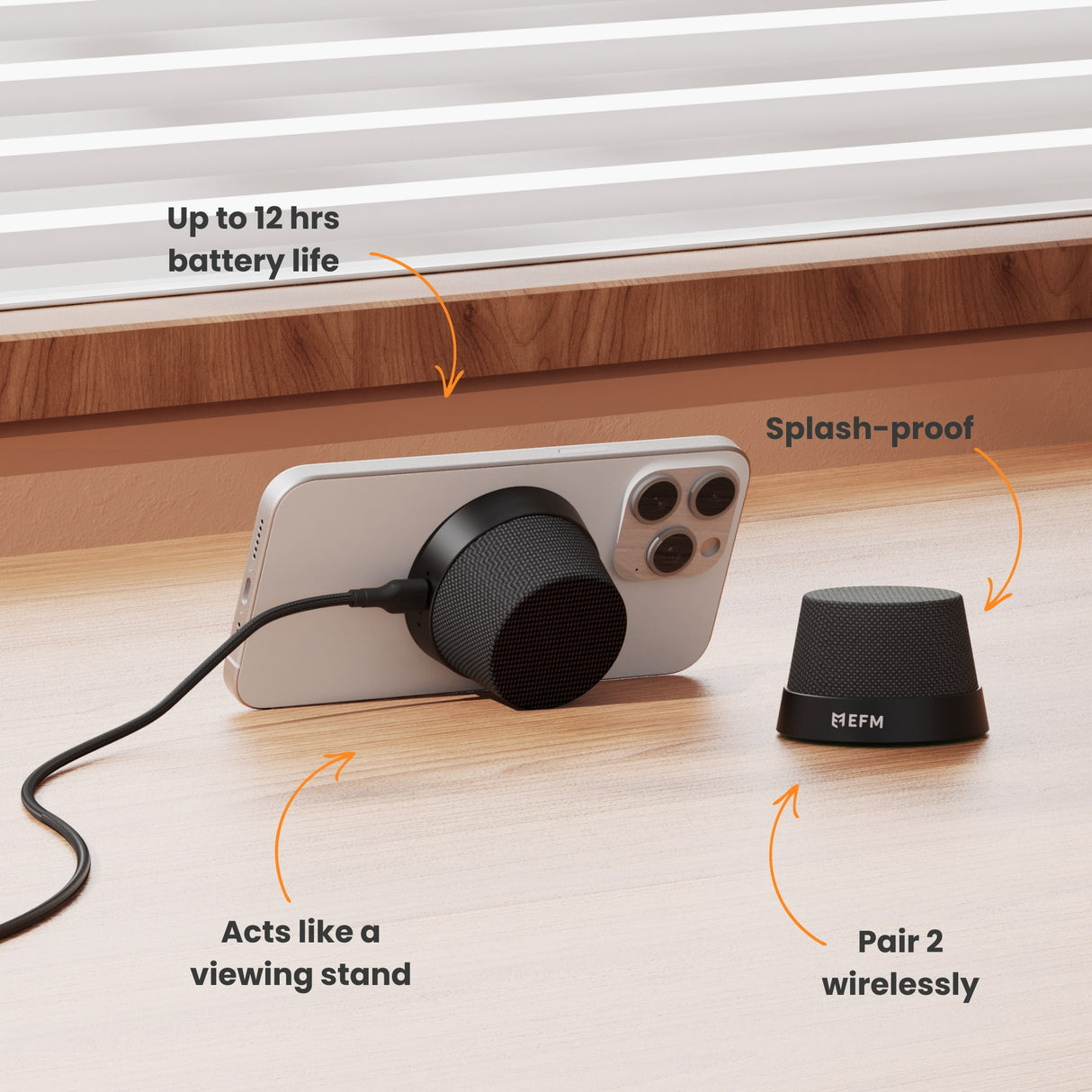 EFM Cloudbreak Mag Pro Bluetooth Speaker - With MagSafe Compatibility and 10W Wireless Charging - Charcoal