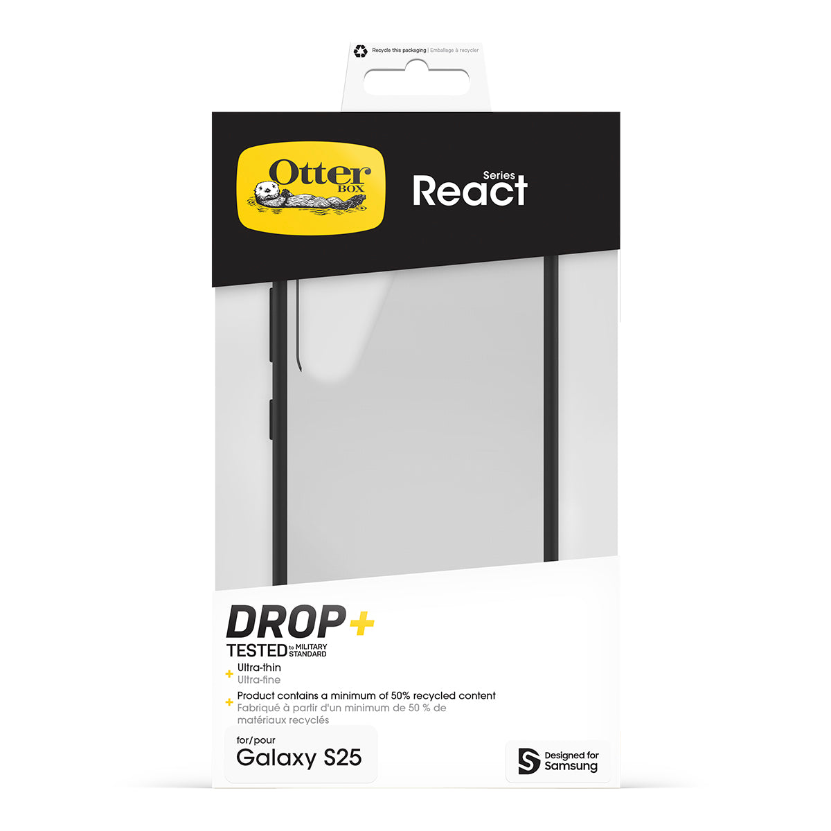 OtterBox React Case - For Samsung Galaxy S25 - Black Crystal