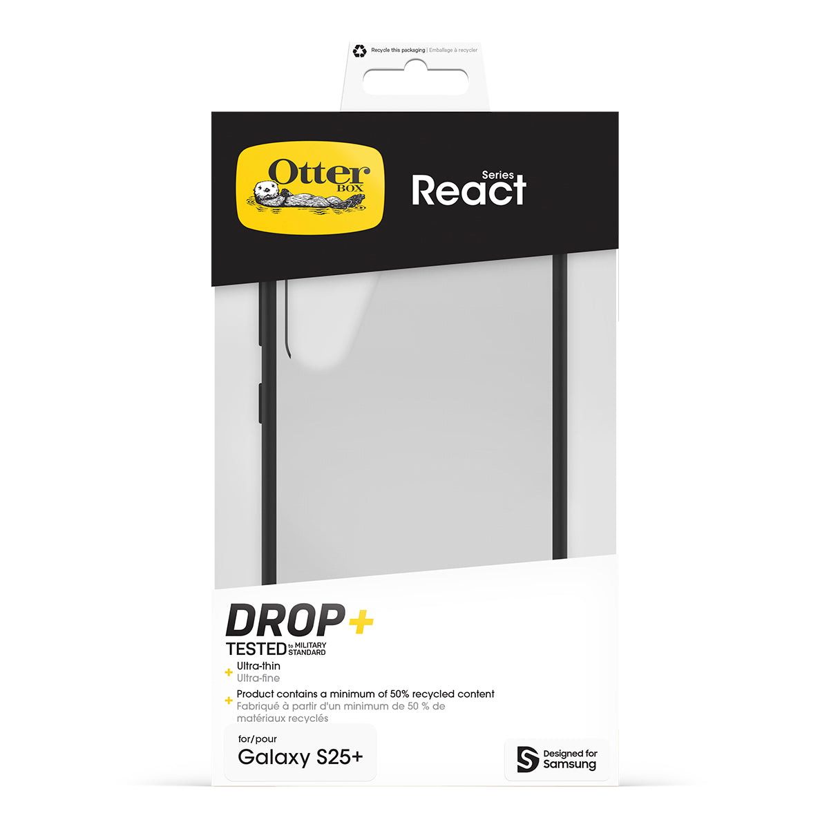 OtterBox React Case - For Samsung Galaxy S25+ - Black Crystal