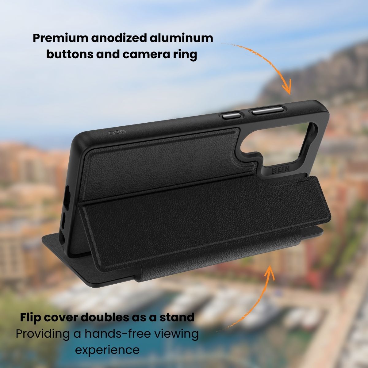 EFM Monaco Vegan Leather Wallet Case with D3O BIOFor Samsung Galaxy S25+ - Black