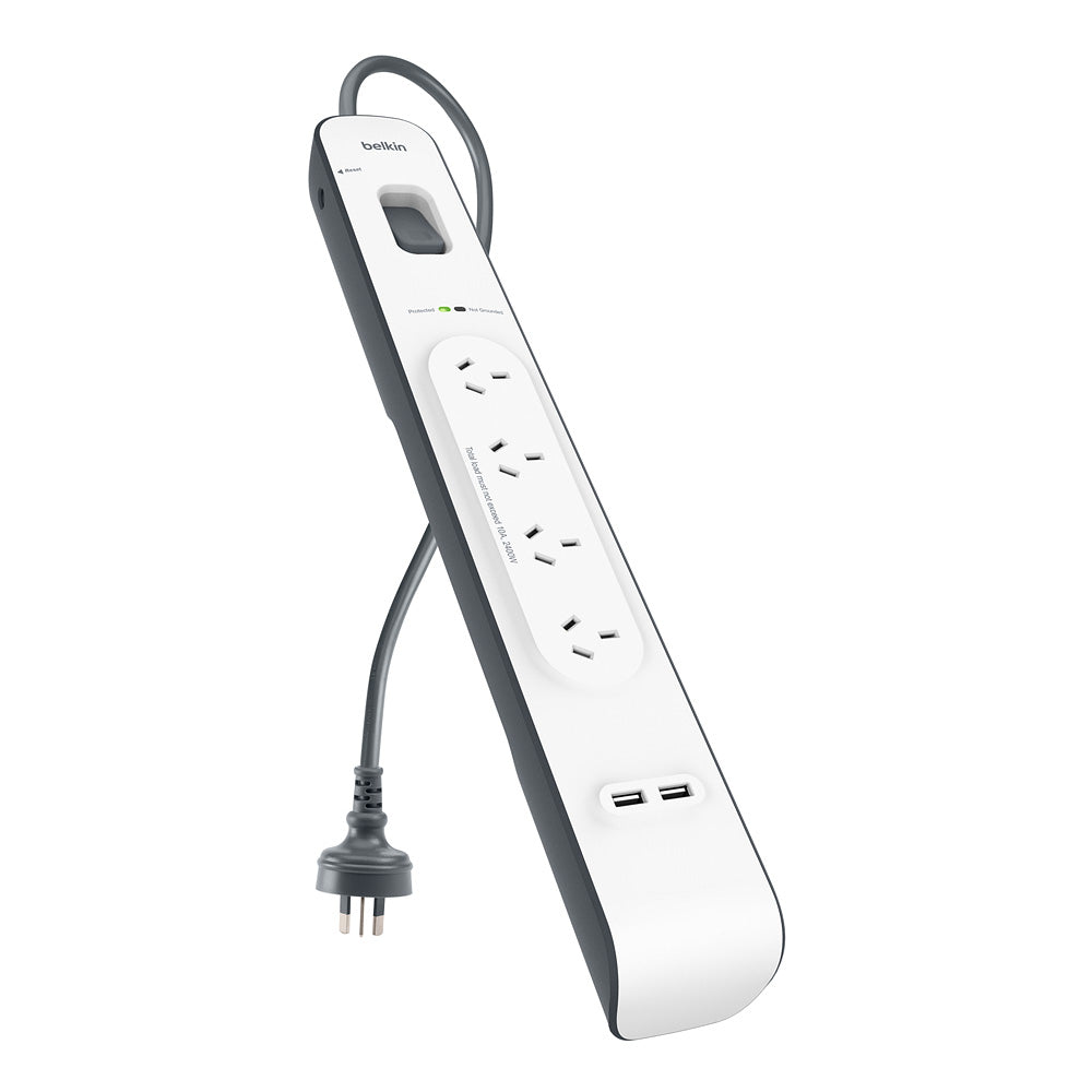 Belkin 2.4 Amp 4-Outlet with 2 USB Ports Surge BoardUniversally compatible - White