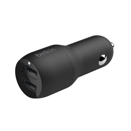 Belkin BoostCharge Dual 24W Car Charger with Lightning CableFor Apple Devices - Black