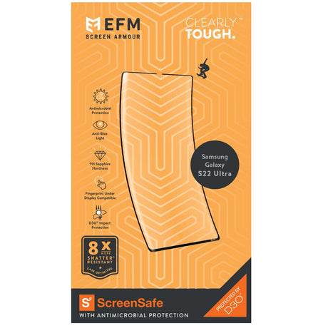 EFM ScreenSafe Film Screen Armour with D3OFor Samsung Galaxy S22 Ultra (6.8) - Clear/Black Frame