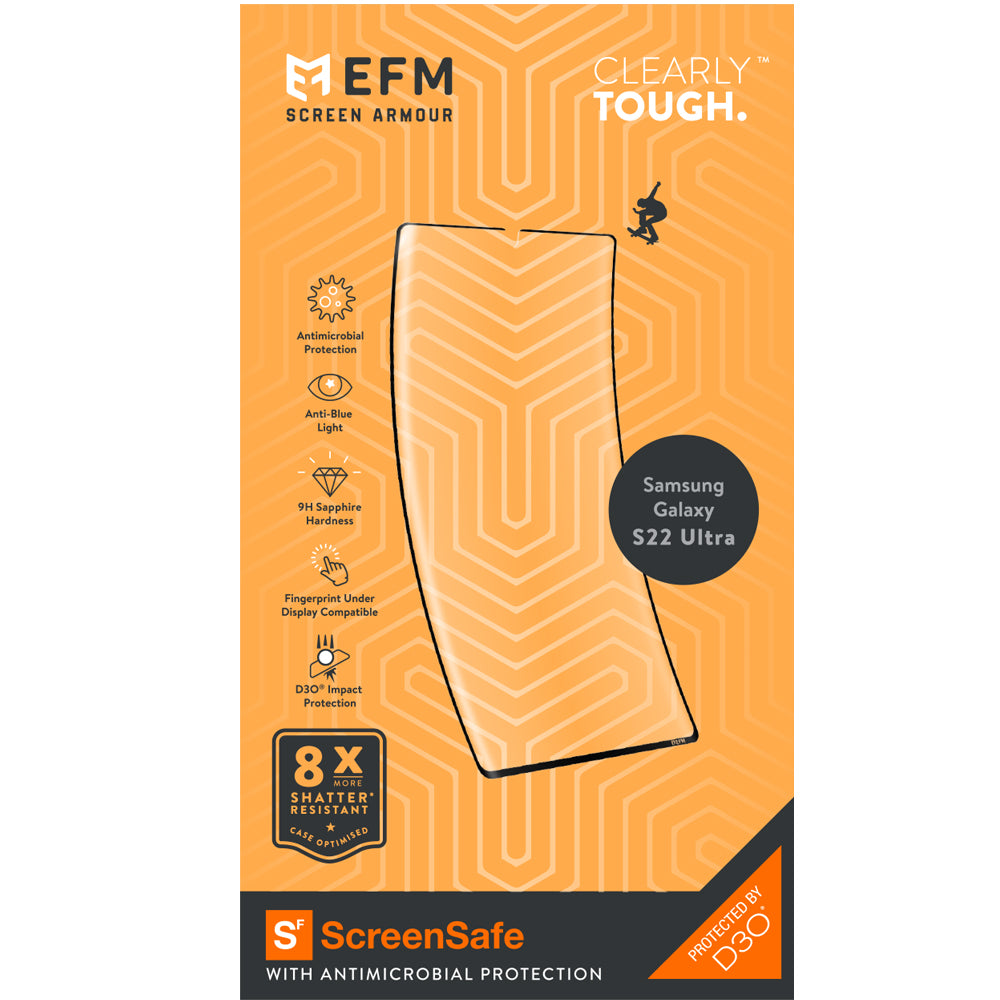 EFM ScreenSafe Film Screen Armour with D3OFor Samsung Galaxy S22 Ultra (6.8) - Clear/Black Frame