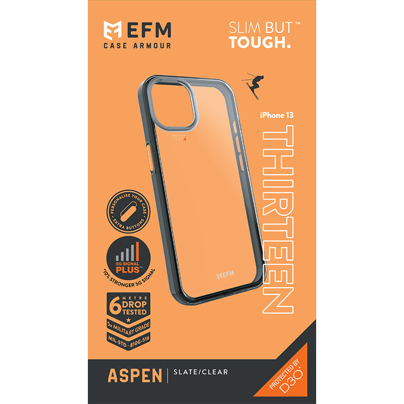 EFM Aspen Case Armour with D3O 5G Signal PlusFor iPhone 13 (6.1") - Slate Clear