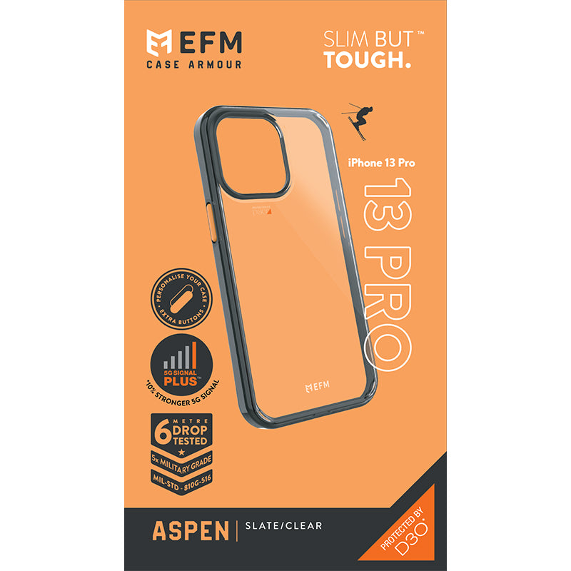 EFM Aspen Case Armour with D3O 5G Signal PlusFor iPhone 13 Pro (6.1" Pro) - Slate Clear