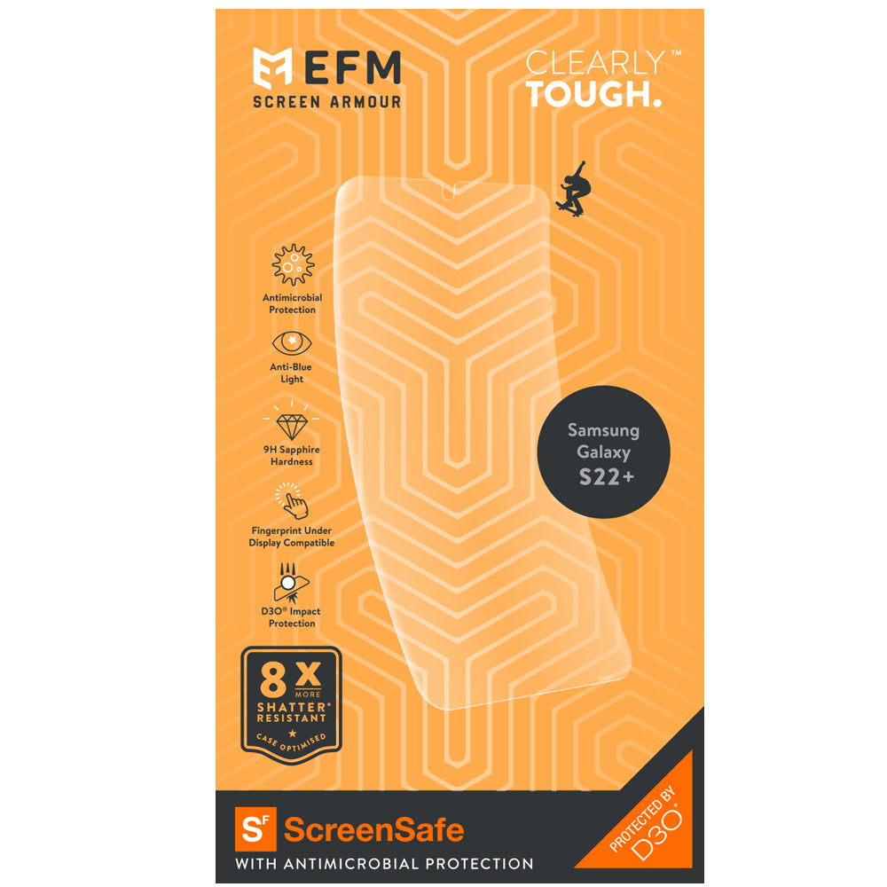 EFM ScreenSafe Film Screen Armour with D3OFor Samsung Galaxy S22+ (6.6) - Clear/Black Frame