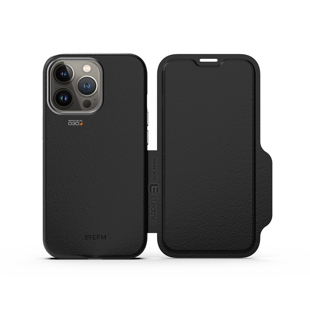 EFM Monaco Leather Wallet Case Armour with D3O 5G Signal PlusFor iPhone 13 Pro (6.1" Pro) - Black/Space Grey