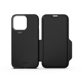 EFM Monaco Leather Wallet Case Armour with D3O 5G Signal PlusFor iPhone 13 Pro (6.1" Pro) - Black/Space Grey