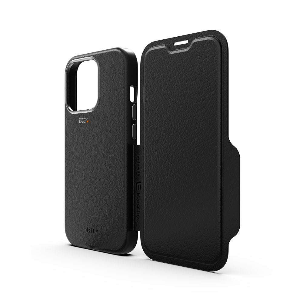 EFM Monaco Leather Wallet Case Armour with D3O 5G Signal PlusFor iPhone 13 Pro (6.1" Pro) - Black/Space Grey