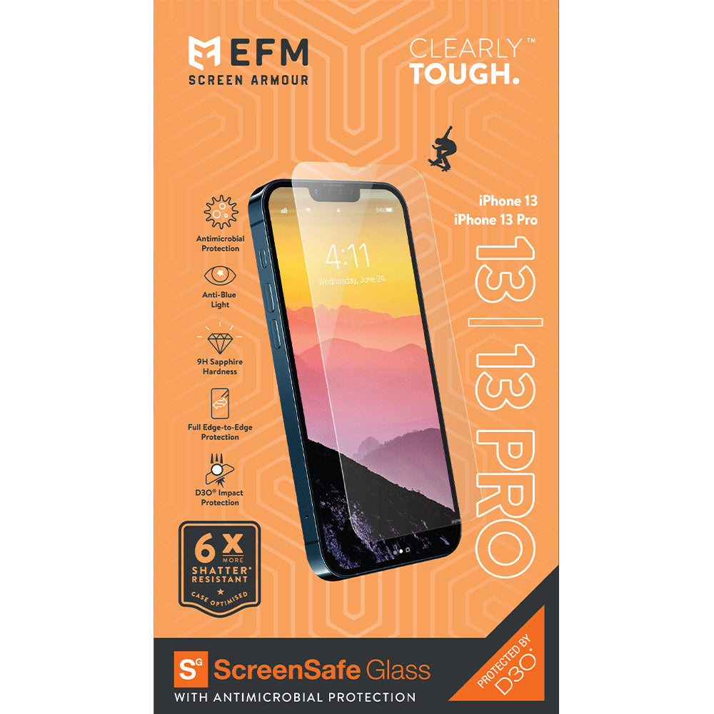 EFM ScreenSafe Glass Screen Armour with D3O  - For iPhone 13/13 Pro (6.1")/iPhone 14 (6.1")