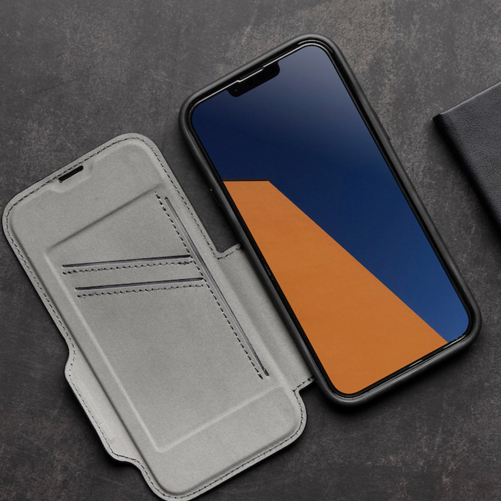 EFM Monaco Leather Wallet Case Armour with D3O 5G Signal PlusFor iPhone 13 Pro (6.1" Pro) - Black/Space Grey