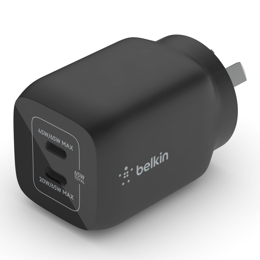 Belkin BOOST UP Dual USB-C Wall ChargerGaN Technology 65W with PPS