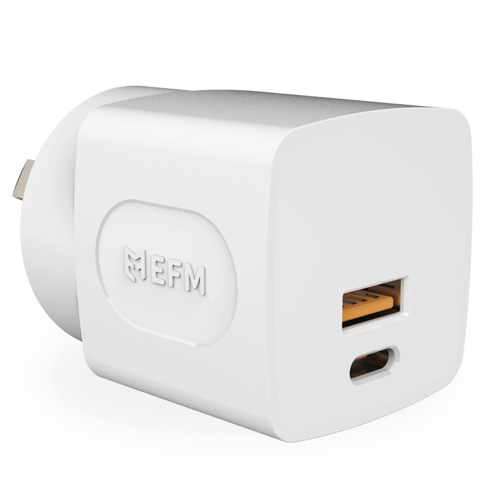 EFM 30W Dual Port Wall ChargerWith Power Delivery and PPS Technologies - White