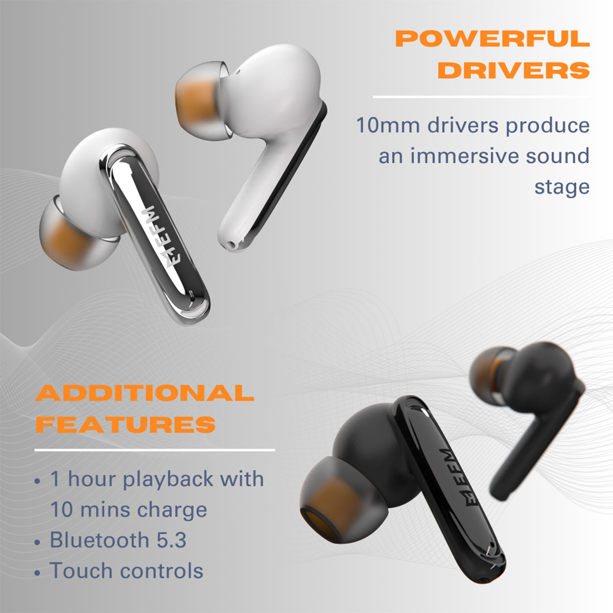 EFM New Orleans TWS EarbudsWith Active Noise Cancelling - Black