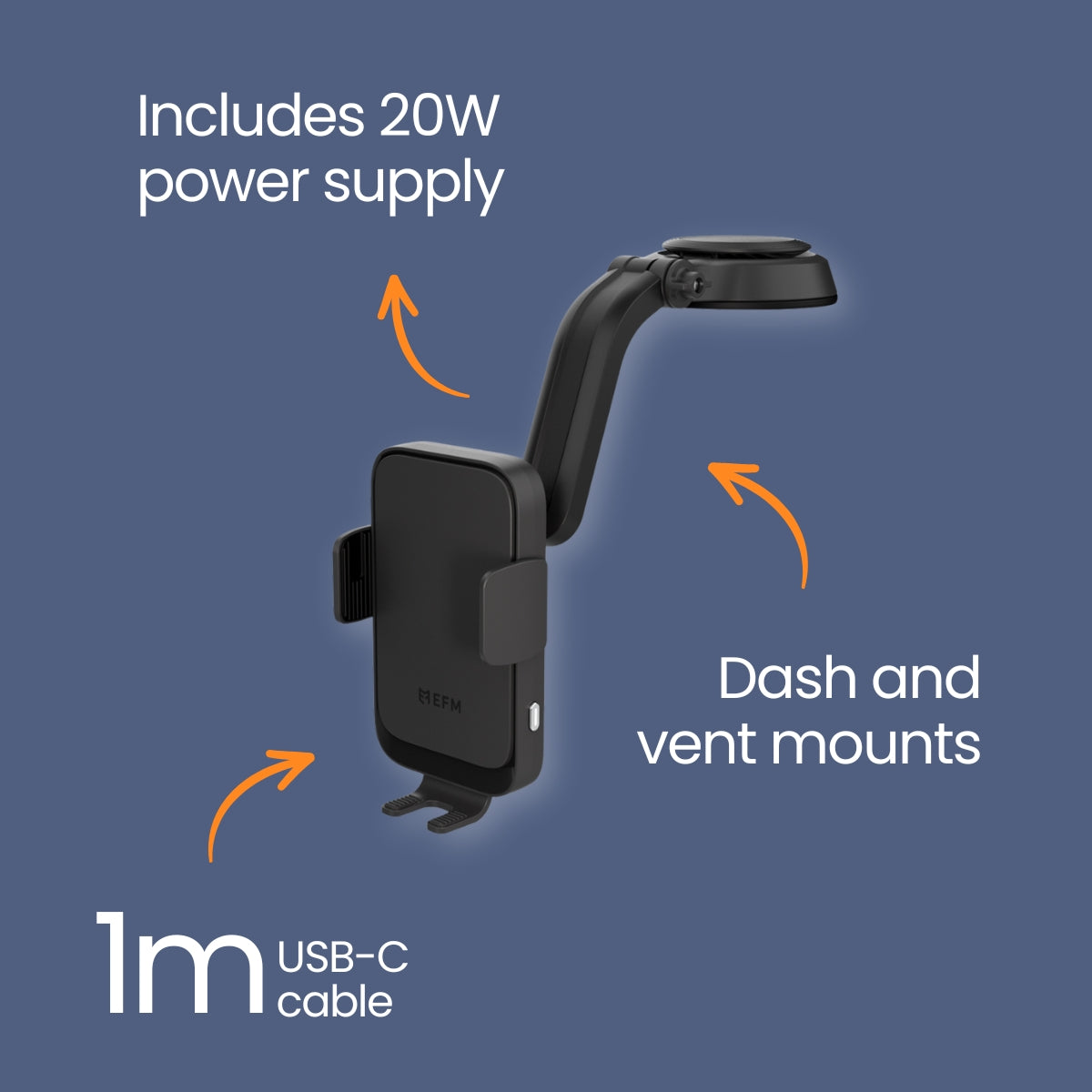 EFM Dual-Coil Wireless Car Charger - With 20W Car Charger