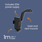 EFM Dual-Coil Wireless Car Charger - With 20W Car Charger