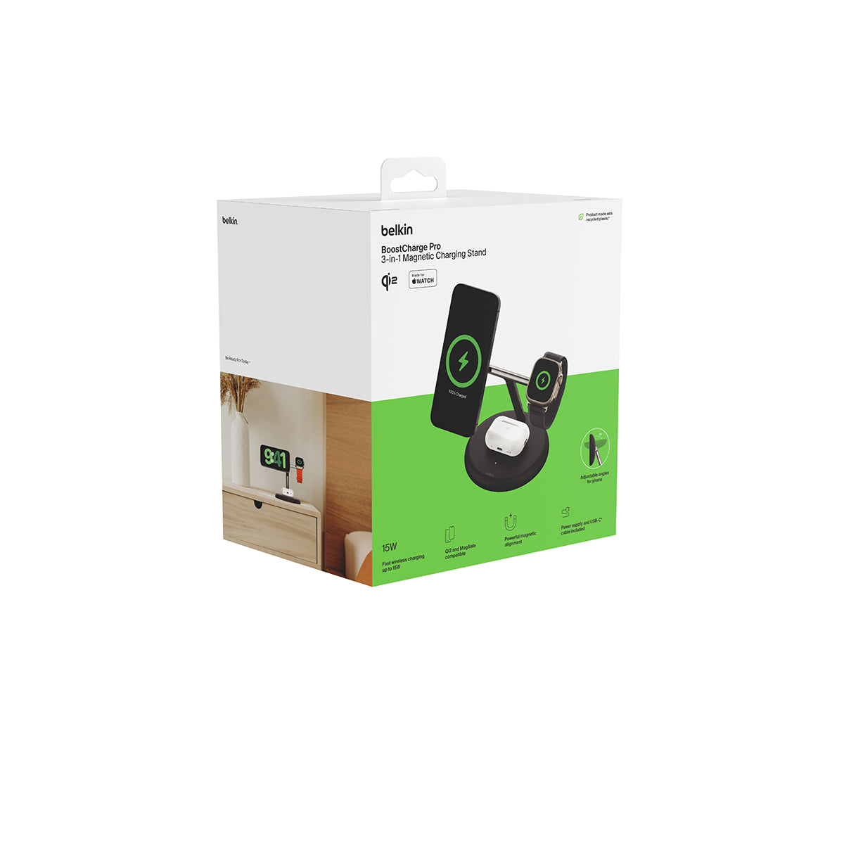 Belkin BoostCharge Pro 3-in-1Magnetic Wireless Charging Stand with Qi2 15W - Black