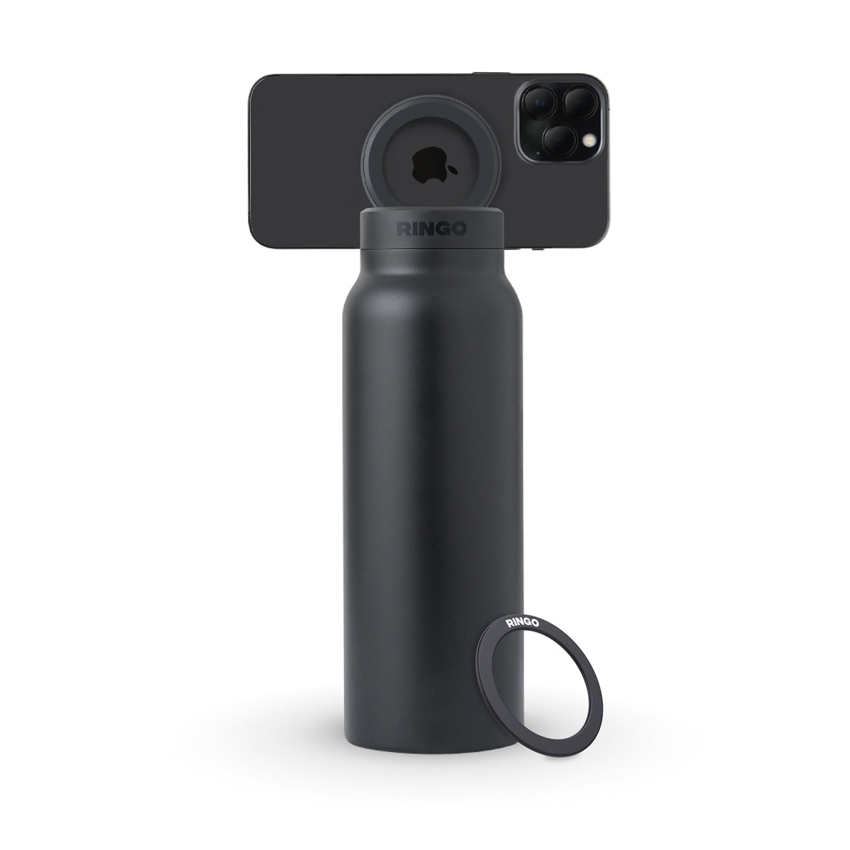 Ringo Water Bottle - with Magnetic Phone Mount - Black 710ml (24oz)