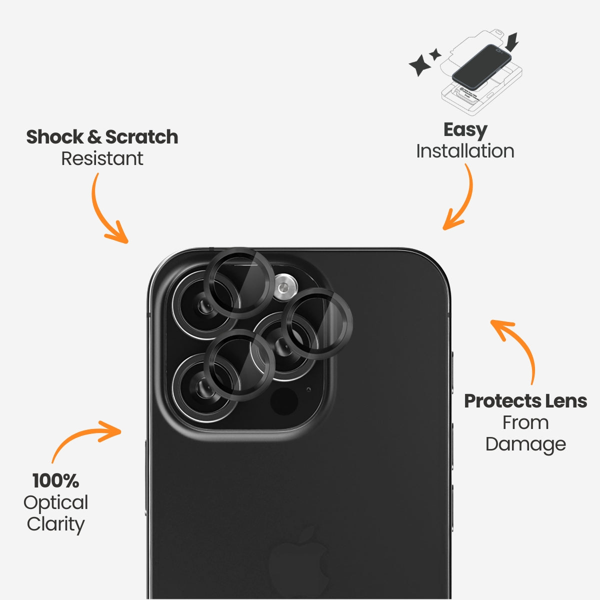 EFM Camera Lens ArmourFor iPhone 16 Pro / 16 Pro Max - Carbon