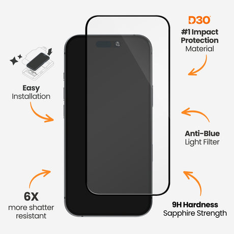 EFM ScreenSafe Glass with D3O Screen ArmourFor iPhone 16 Pro Max - Clear