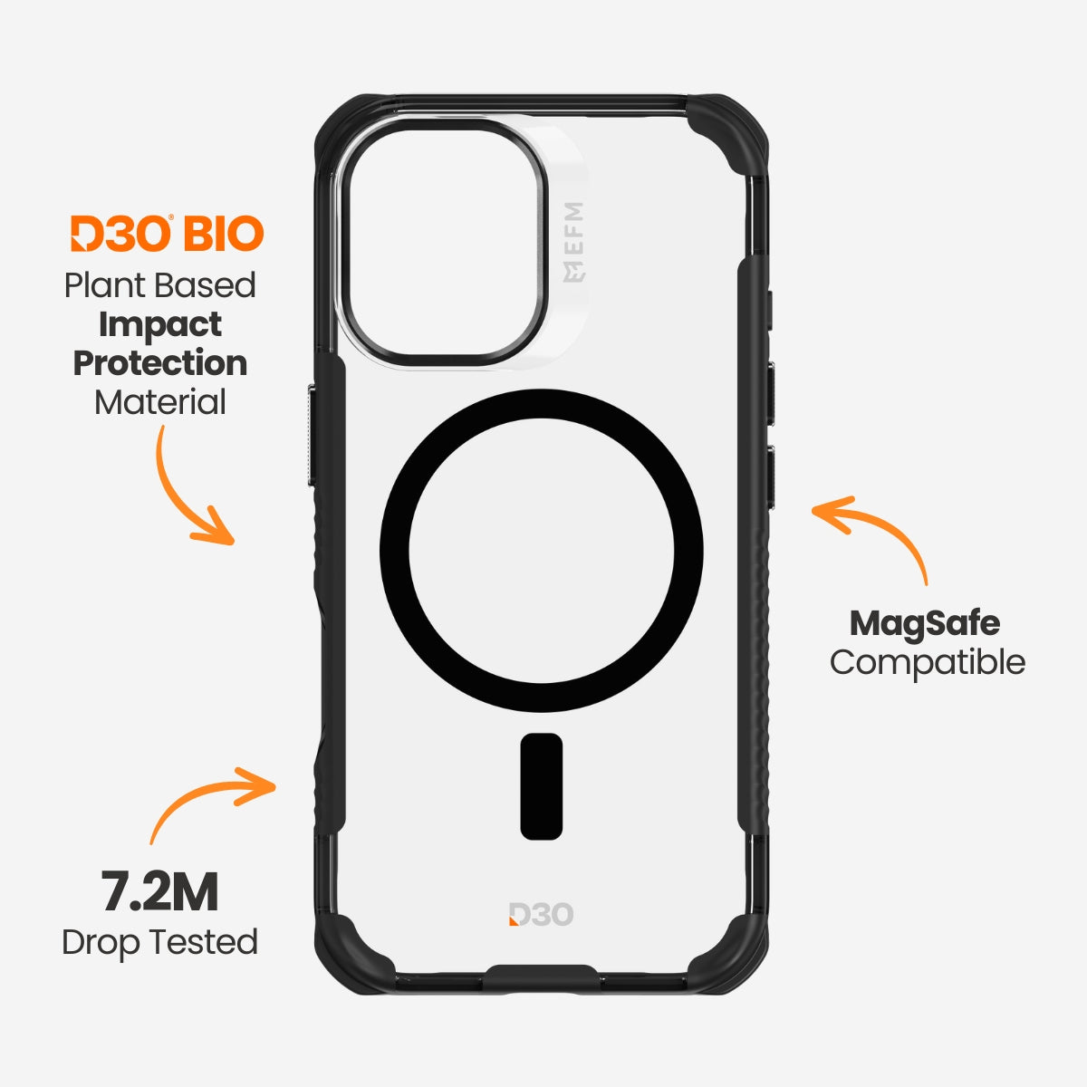 EFM Cayman Case with D3O BioFor iPhone 16 - Carbon