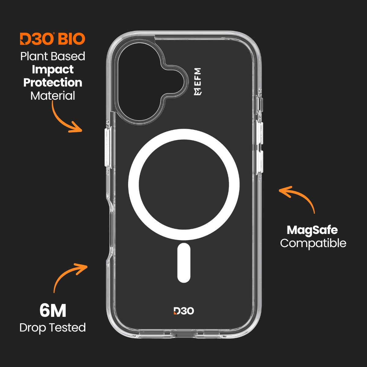 EFM Aspen Case with D3O BioFor iPhone 16 - Clear