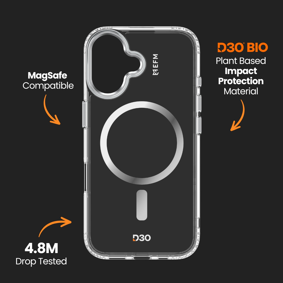 EFM Volta Case with D3O BioFor iPhone 16 - Clear