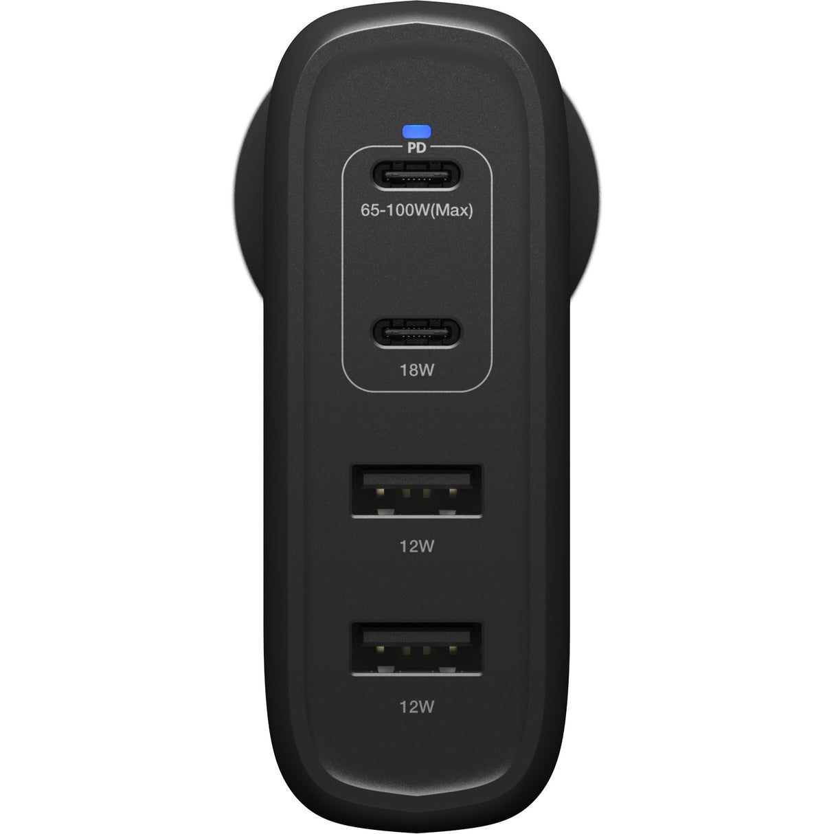 OtterBox 100W Four Port Wall Charger - Black  - With - 2 x USB-C and 2 x USB-A Ports- Black