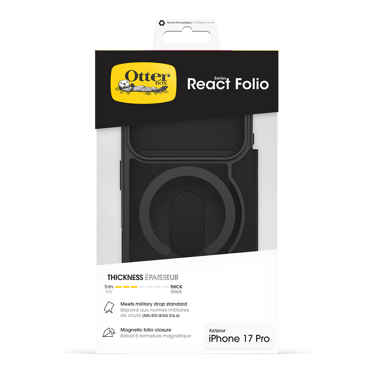 OtterBox React Folio MagSafe Case - For iPhone 17 Pro - Black Crystal