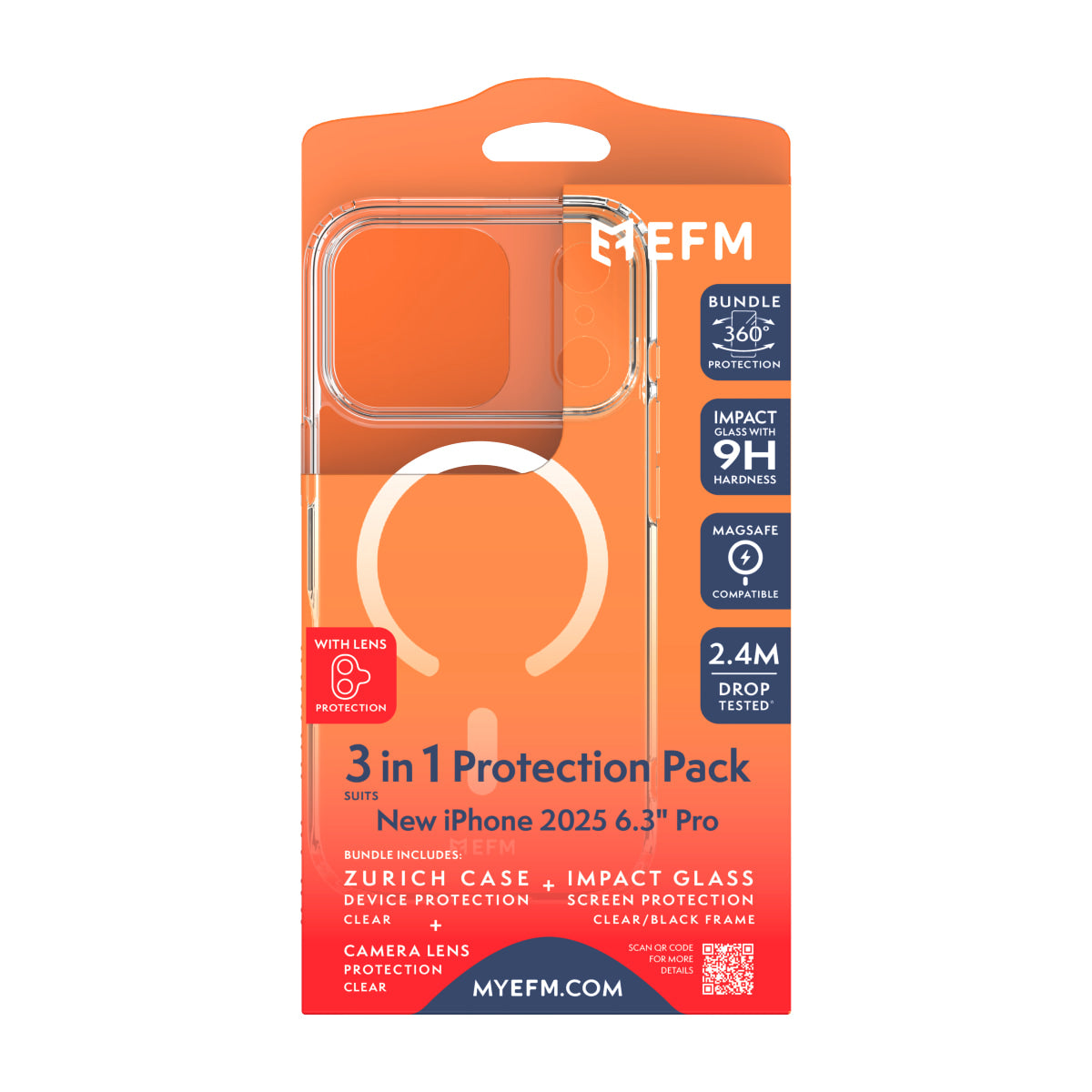 EFM 3-in-1 Case, Screen Armour and Camera Lens Armour Bundle - For iPhone 17 Pro